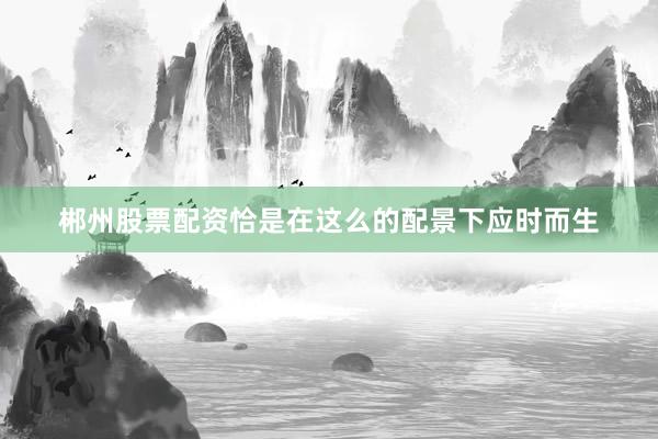 郴州股票配资恰是在这么的配景下应时而生