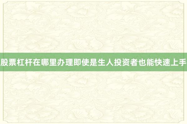 股票杠杆在哪里办理即使是生人投资者也能快速上手