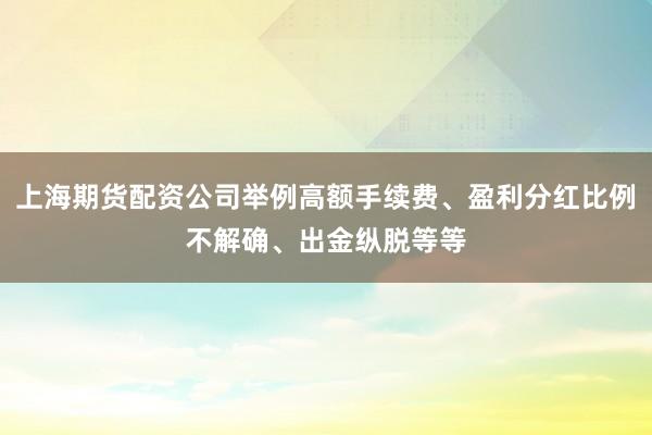 上海期货配资公司举例高额手续费、盈利分红比例不解确、出金纵脱等等