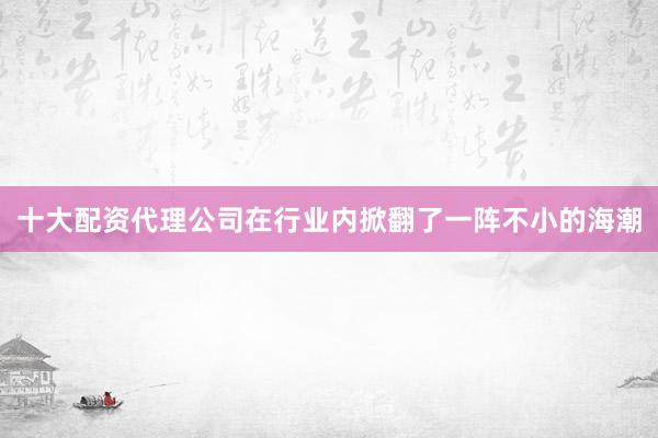 十大配资代理公司在行业内掀翻了一阵不小的海潮