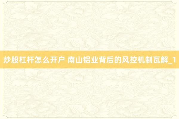 炒股杠杆怎么开户 南山铝业背后的风控机制瓦解_1