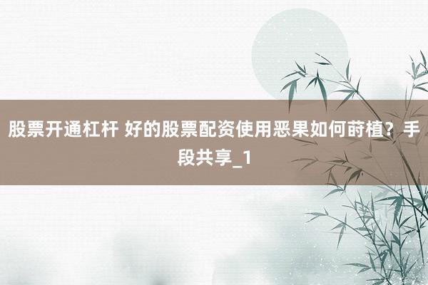 股票开通杠杆 好的股票配资使用恶果如何莳植？手段共享_1