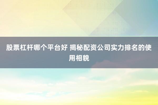 股票杠杆哪个平台好 揭秘配资公司实力排名的使用相貌
