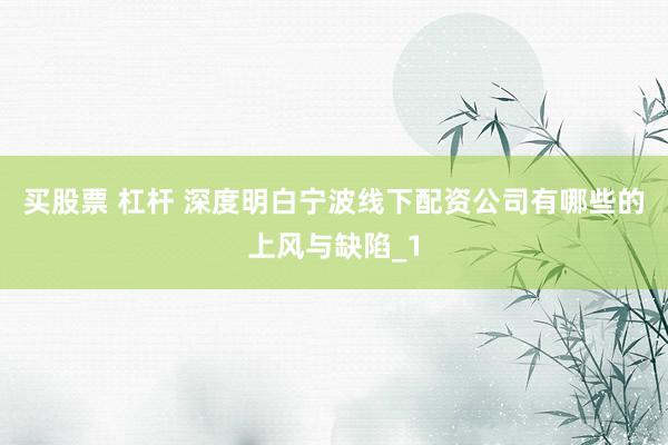 买股票 杠杆 深度明白宁波线下配资公司有哪些的上风与缺陷_1